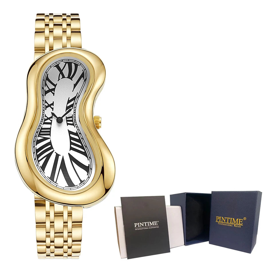 Original Y2K Men's Watch Irregular Creative Crash Melting Twist Watch For Men Genuine Leather Advanced Creative Design 여성용 손목시계