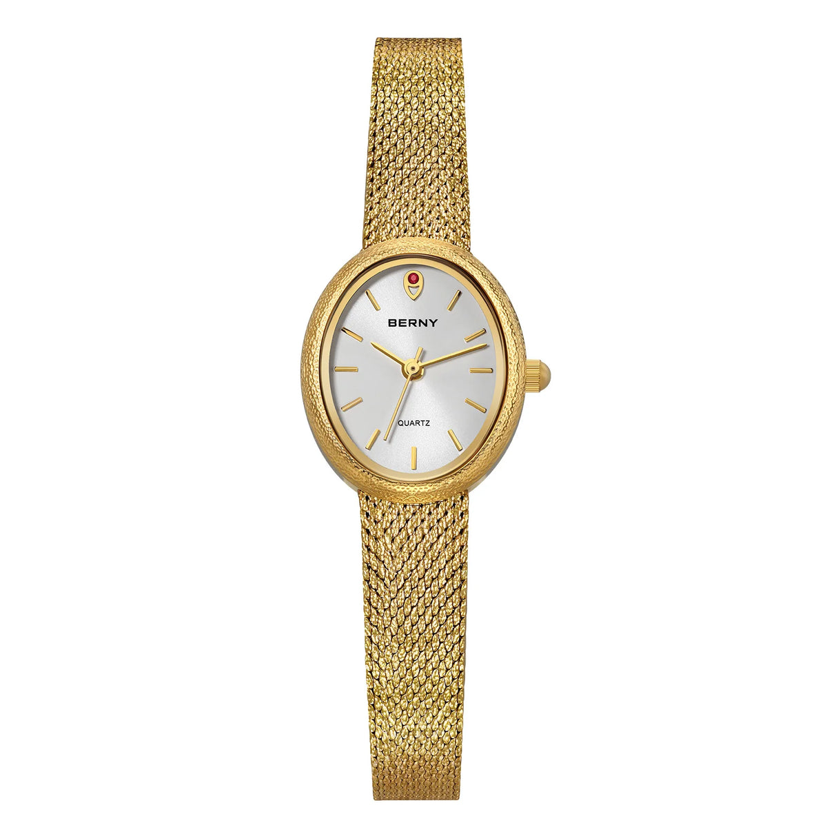 BERNY Luxury Watches for Women Fashion Golden Ladies Quartz Watch Super Lightweight Oval Case S/S Casual Dress Wristwatch