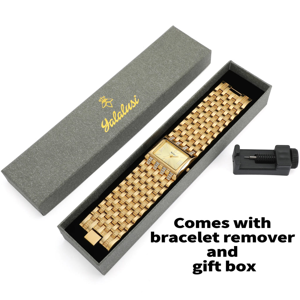 YaLaLuSi Fashion Women's Gold-Plated Quartz Watch Luxury New-Style Women's Gold Wristwatch Women's Gift Watch Box