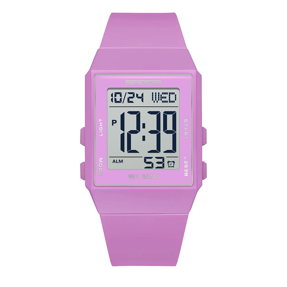 SANDA Women's Casual Digital Watches LED Lighting Stopwatch Alarm Clock Time Display 3ATM Waterproof Lady Elegant Watches