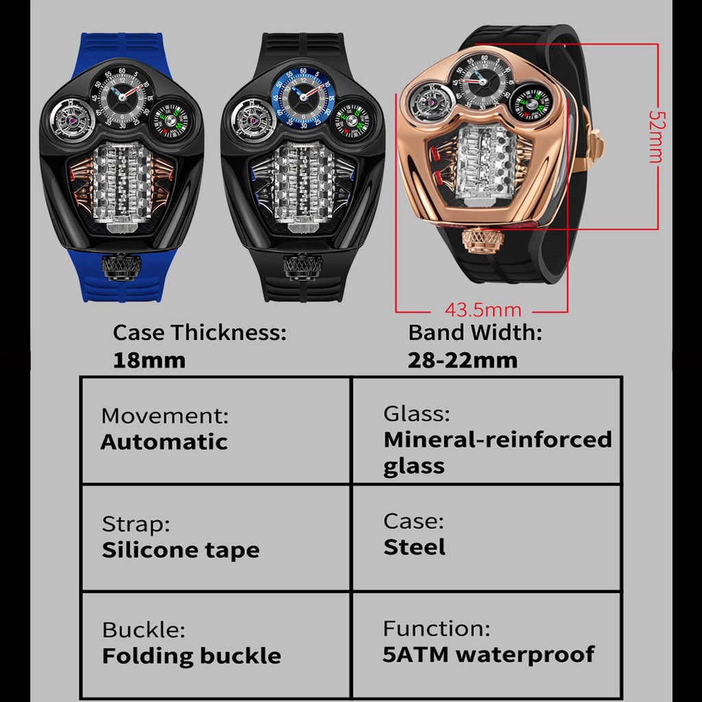 PINDU Design NEW Engine Series Quartz Watch Men TOP-luxurious Stainless Steel Compass Waterproof Swiss Quartz 762 Movement Watch