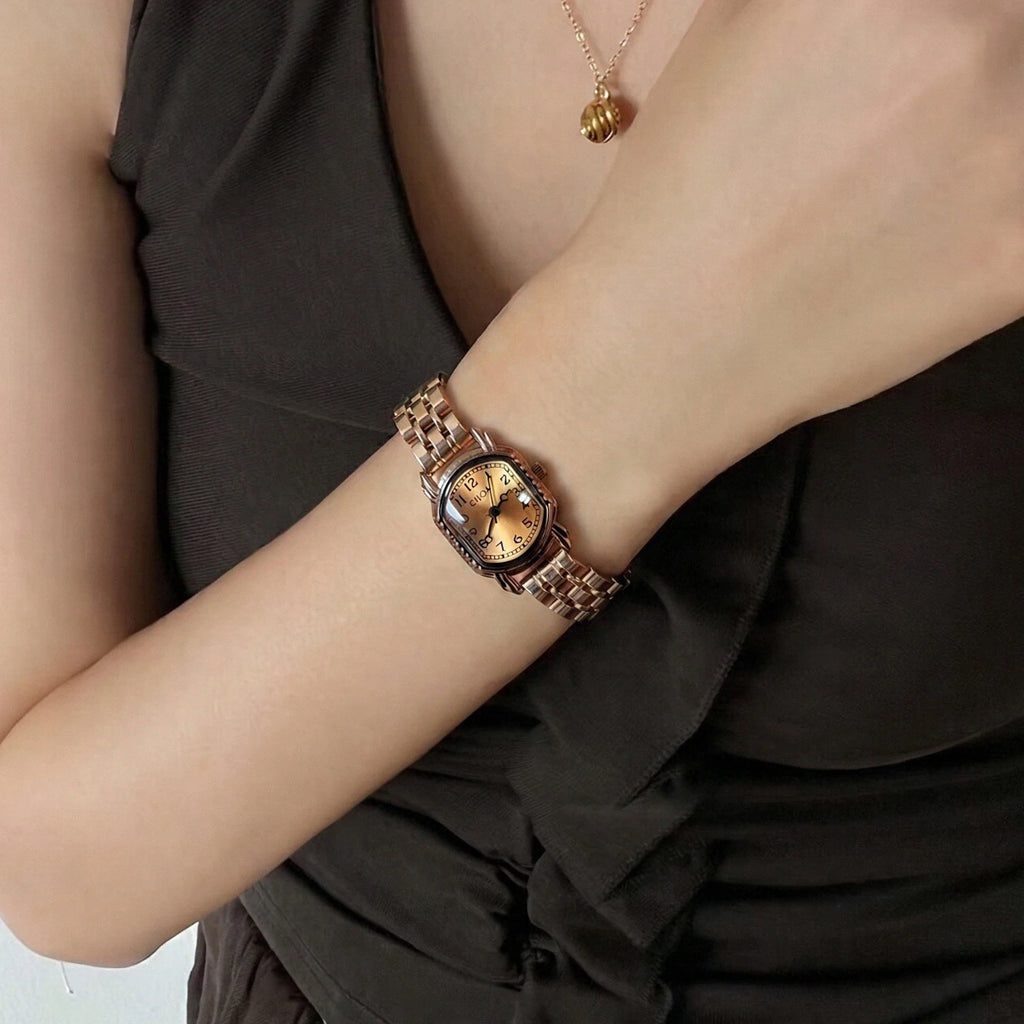 CILOA 2026 Women's Retro Rose Gold Watch, Small Dial Stainless Steel Band, Casual Quartz Wristwatch