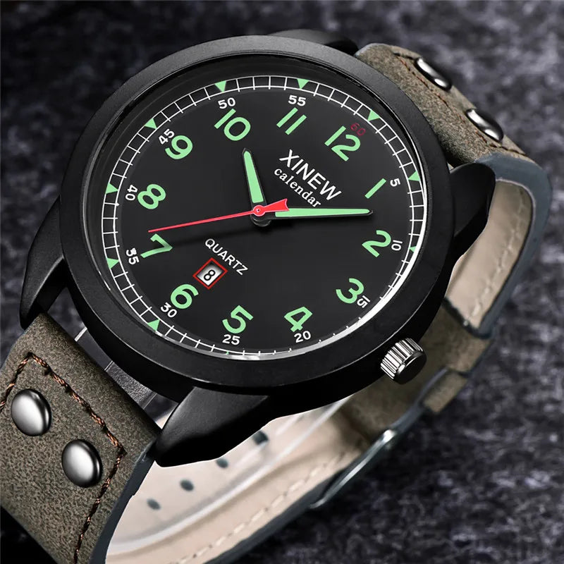 Genuine XINEW Brand Men Watches Boys Students Fashion Leather Band Date Quartz Watch Montre Homme Reloj Hombre Relogio Masculino