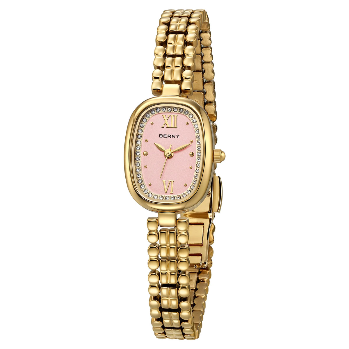 BERNY Golden Watches for Women Elegant Ladies Quartz Watch Luxury Slim Oval Fashion Casual Minimalist Party Gift Wristwatch