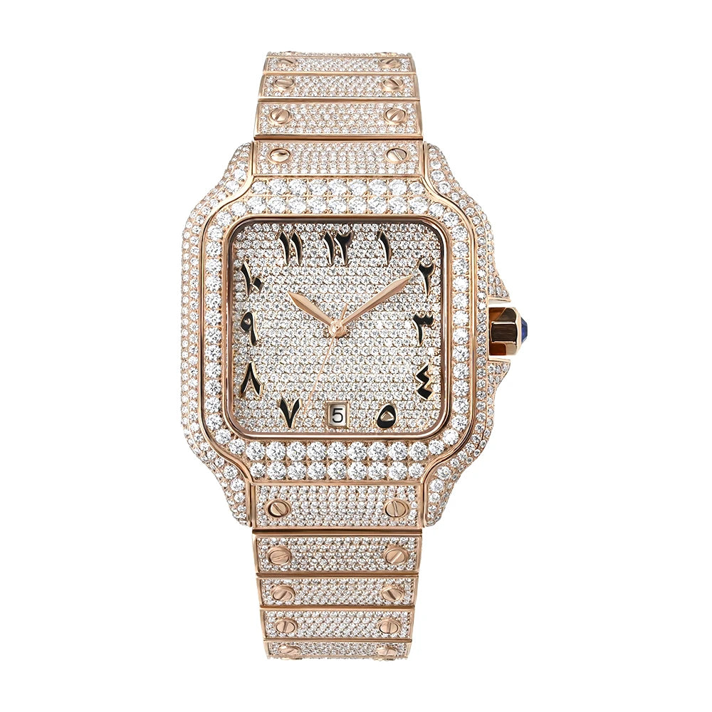 High End Square Design Luxury Gold VVS Moissanite Watch Waterproof Mens Diamond Iced Out Wrist Watches