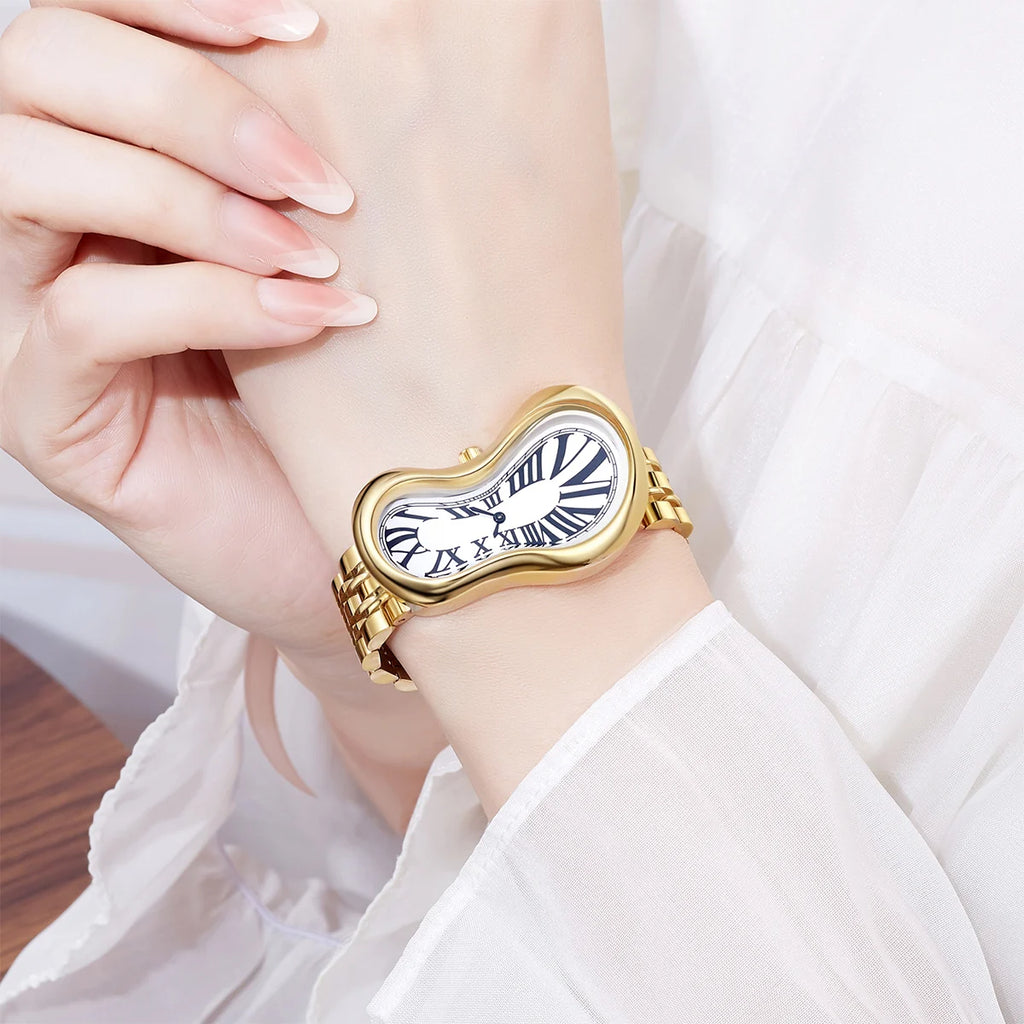 Original Y2K Men's Watch Irregular Creative Crash Melting Twist Watch For Men Genuine Leather Advanced Creative Design 여성용 손목시계