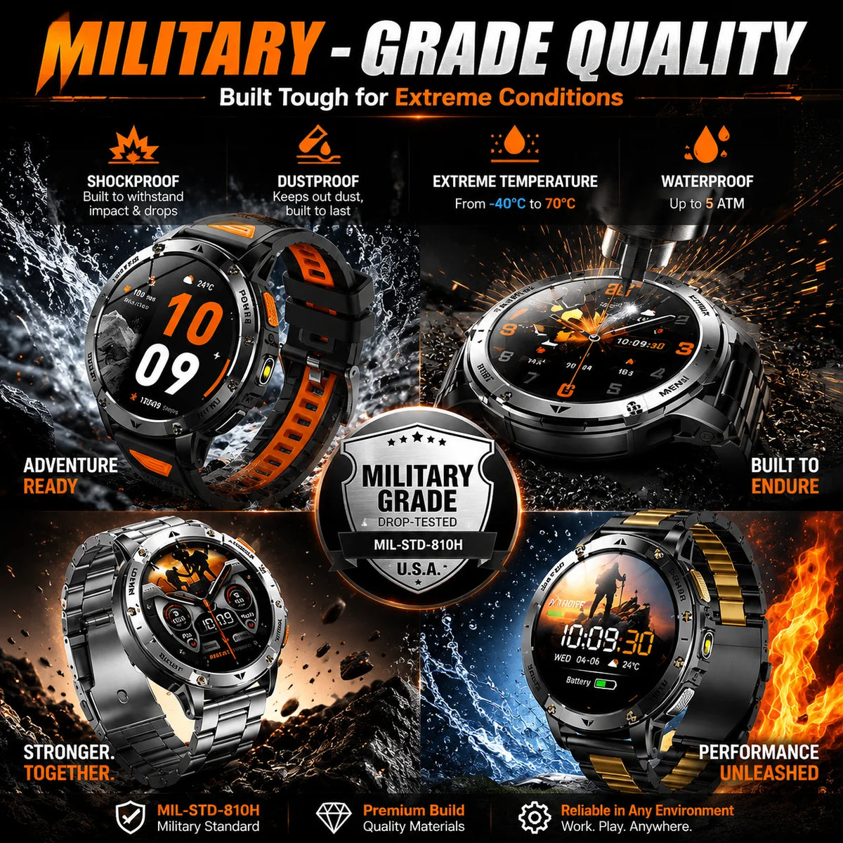2026New Military 1400mAh Battery Smartwatch Men 1.7 inches Sapphire glass 5ATM Waterproof Flashlight Sports Bluetooth call Watch