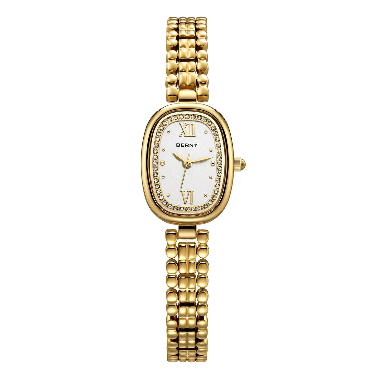 BERNY Golden Watches for Women Elegant Ladies Quartz Watch Luxury Slim Oval Fashion Casual Minimalist Party Gift Wristwatch