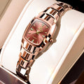 Luxury Mini Tonneau Ladies Watch OLEVS Brand Rose Gold Tungsten Steel Band Rhinestone Crystal Gradient Dial Small Wrist Watch