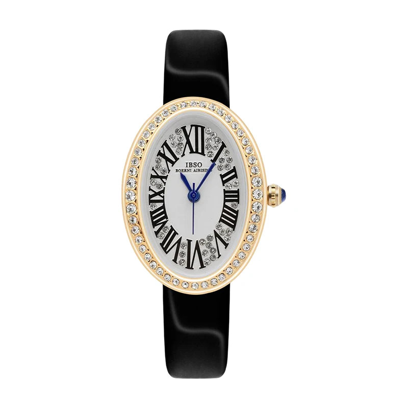 Original Brand Woman Watch Silver Steel Waterproof Oval Handwatch Female Fashion High Quality Ladies Leather Wristwatches Blue