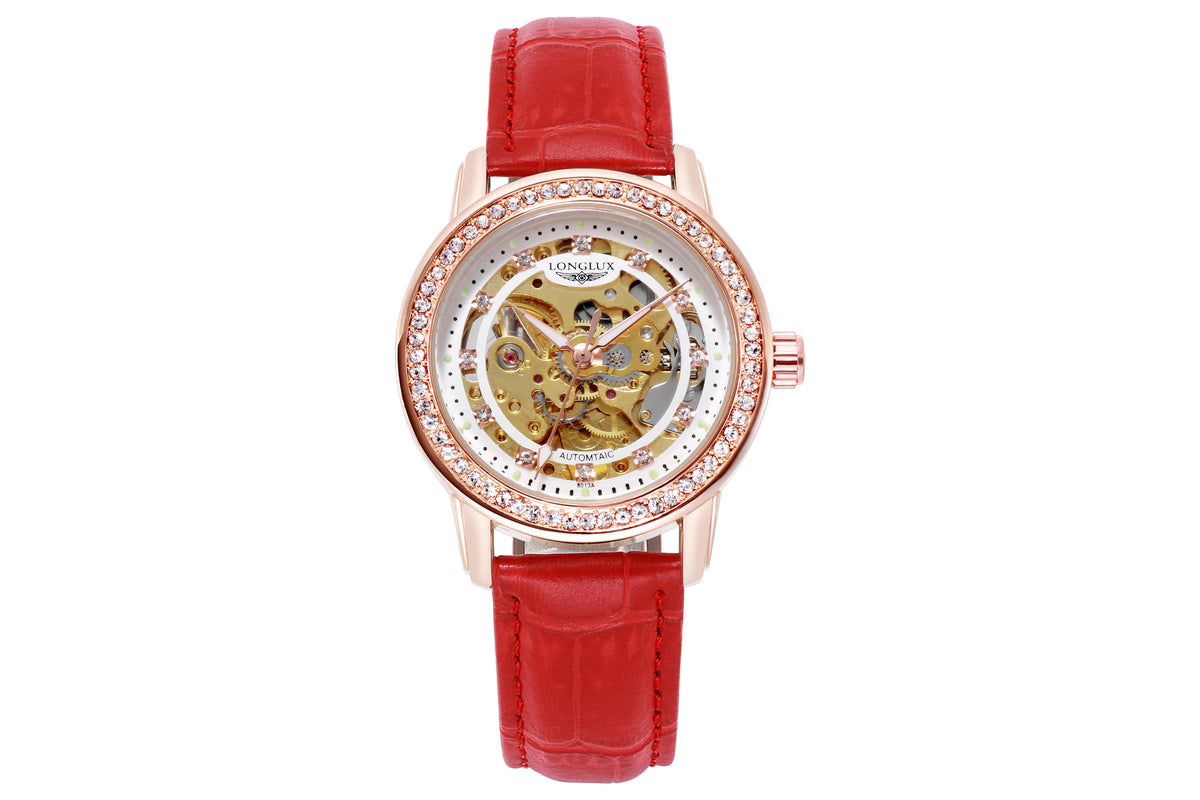Women automatic watch elegant diamond skeleton fashion cute mechanical watches leather dainty waterproof luxury gifts