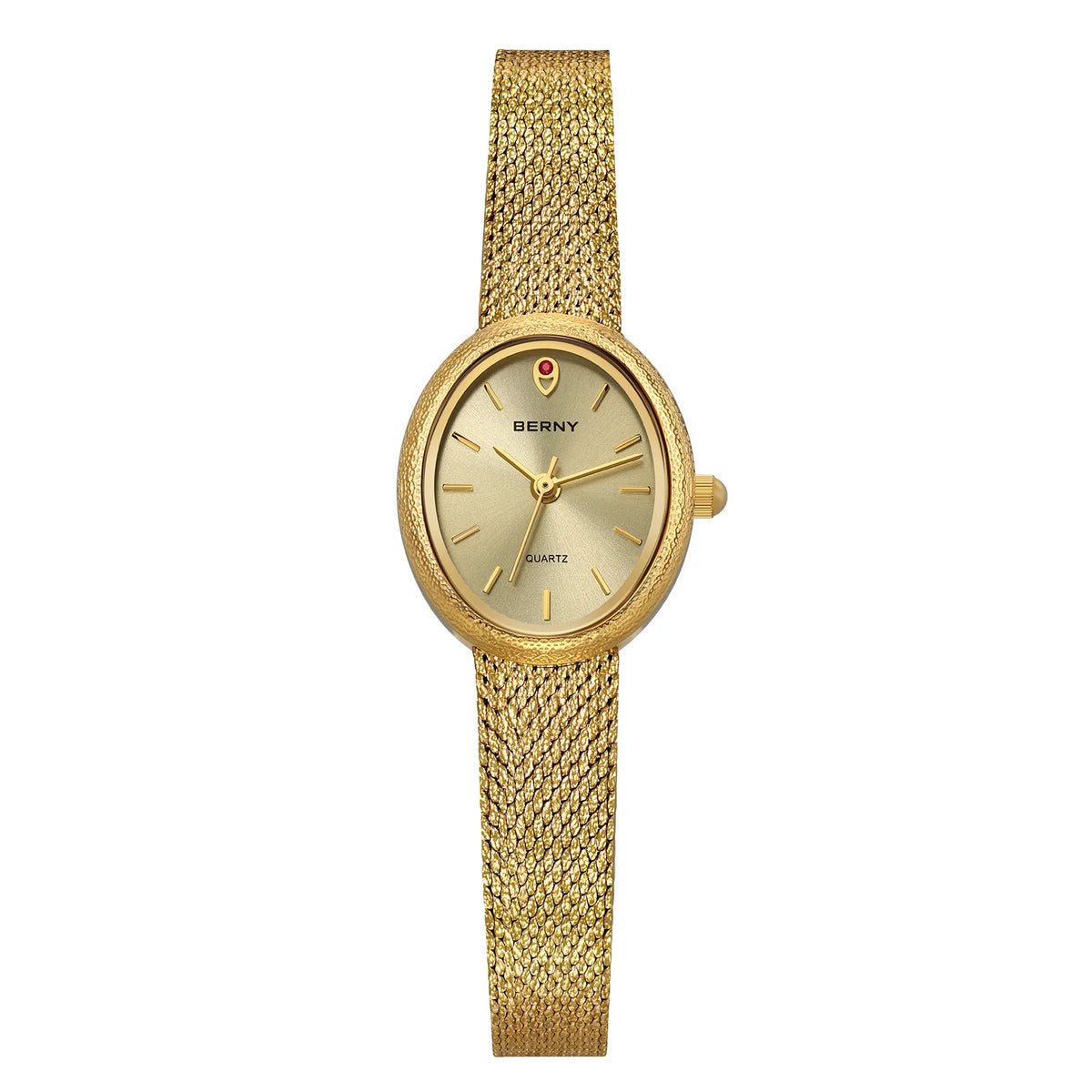 BERNY Luxury Watches for Women Fashion Golden Ladies Quartz Watch Super Lightweight Oval Case S/S Casual Dress Wristwatch