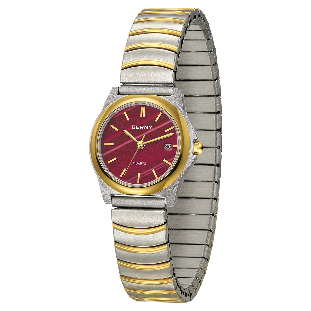 BERNY Gold Quartz Women Watch Fashion Easy Ware Women's Watches 3ATM Waterproof Stainless Steel Gold Expansion Band Ladies Watch
