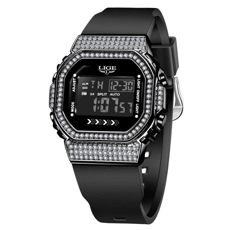 LIGE Fashion Diamond Mens Watch Casual Sports Digital Watches Men Waterproof Chronograph Date LED Wristwatch Luxury Gifts Reloj