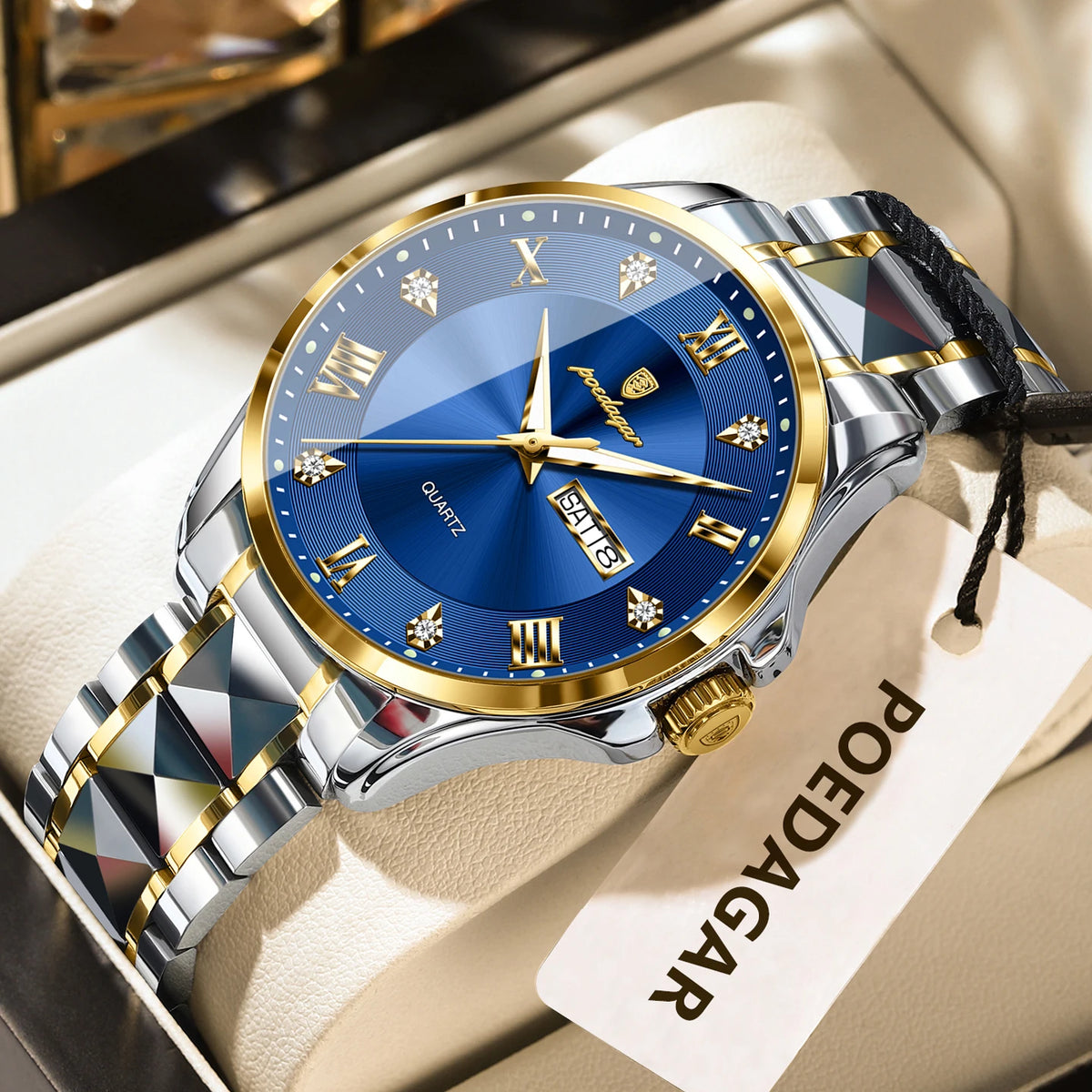 POEDAGAR Original Luxury Man Watch Waterproof Luminous Date Week Fashion Men Clock Stainless Steel Quartz Business Men's Watches