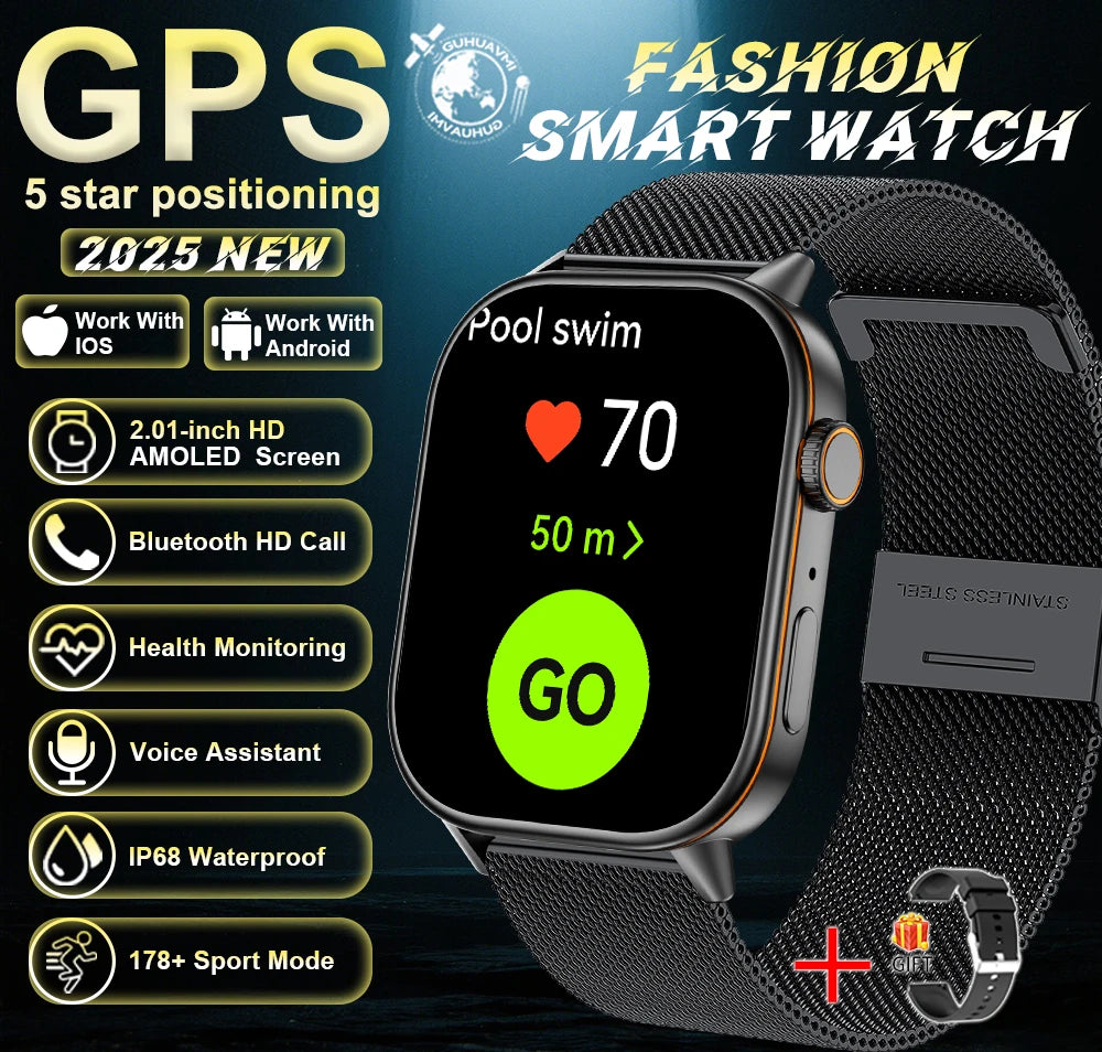 2026New Dual-band GNSS GPS Sports Smart Watches IP68K Swim Compass Heart rate tracker Military Bluetooth Call Bracelet Men Women