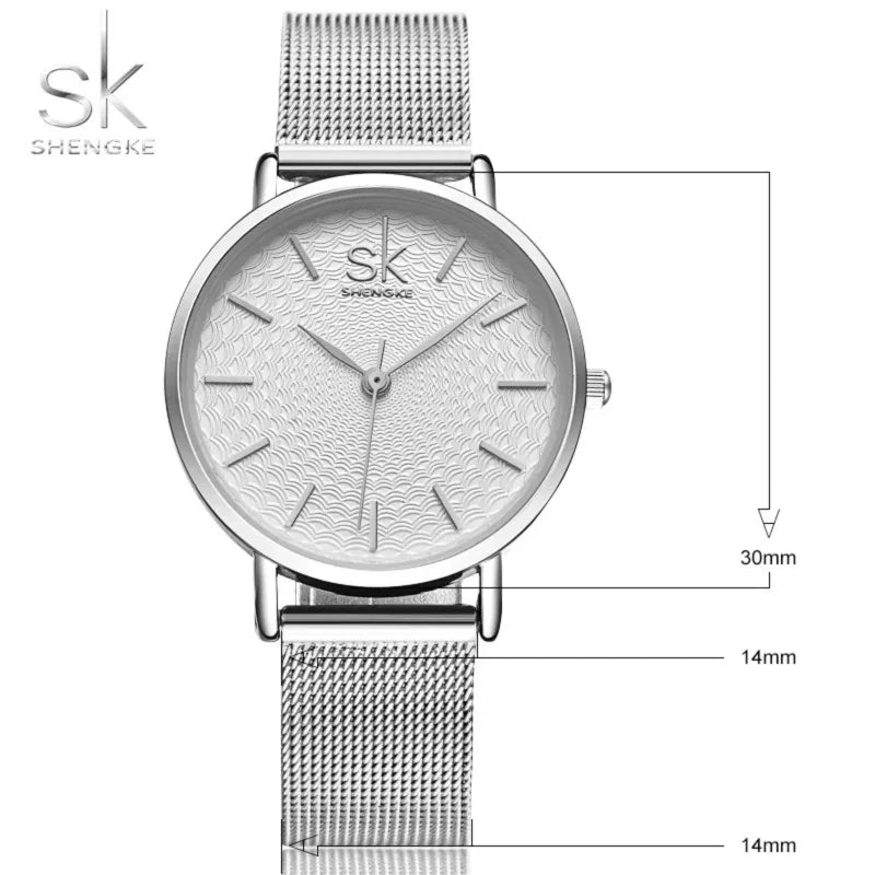 SK Super Slim Sliver Mesh Stainless Steel Ladies Watches Women Top Brand Luxury Casual Clock Waterproof Wristwatch for Women