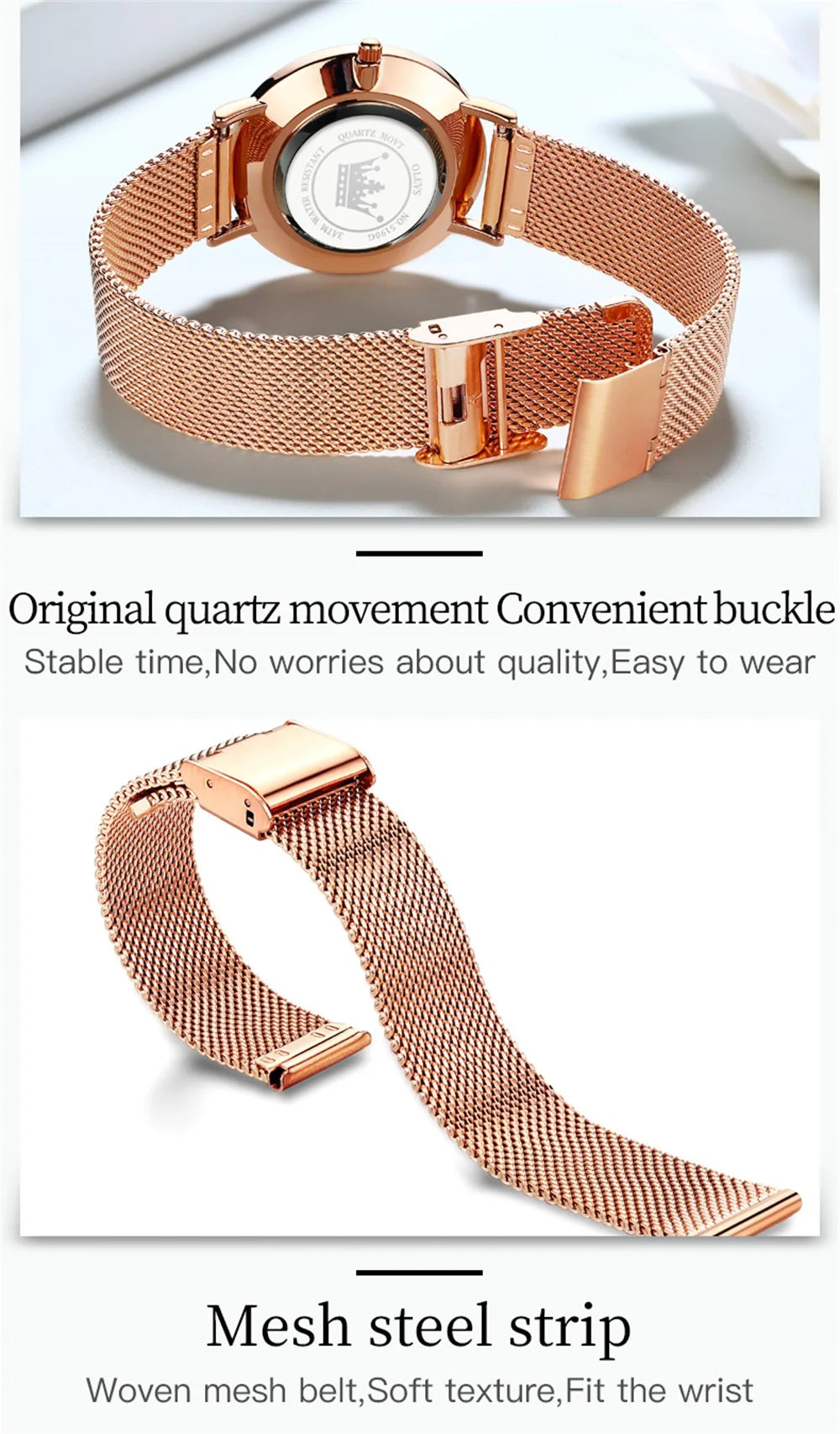 OLEVS New Watch For Women Luxury Casual Rose Gold Waterproof Quartz Ladies Wristwatch Mesh Belt Fashion Date Clock Reloj Mujer