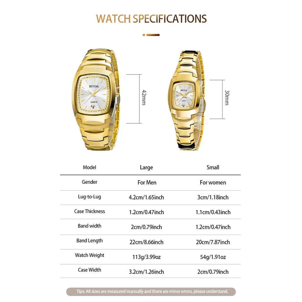2PCS Couple Watches Luxury Fashion Men Women Matching His and Hers Quartz Watches Simple Band with Gift Box