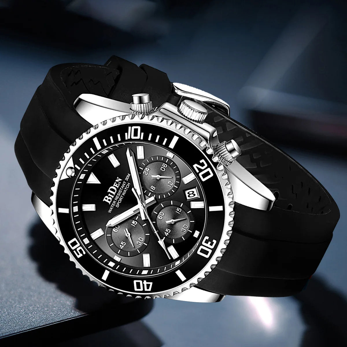 BIDEN Classic Green Watch For Man Fashion Casual Rubber Strap Wrist Watch Men With Calendar Reloj Hombre 2025 Hot Sale