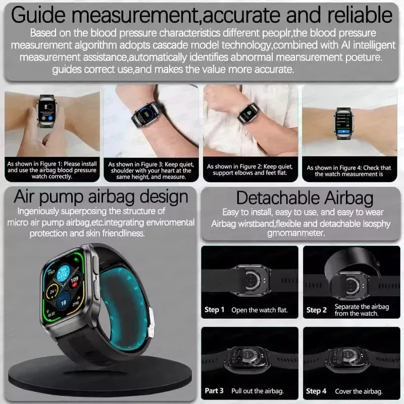2026New Heart Health Analysi NFC Air Pump+Air Bag Smart Watch Men Accurate Blood Pressure Uric Acid ECG Call Smart Bracelet lady