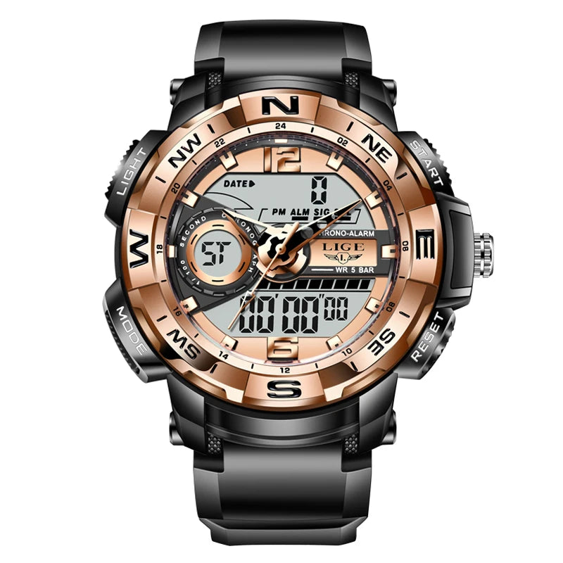 LIGE Fashion Diamond Mens Watch Casual Sports Digital Watches Men Waterproof Chronograph Date LED Wristwatch Luxury Gifts Reloj