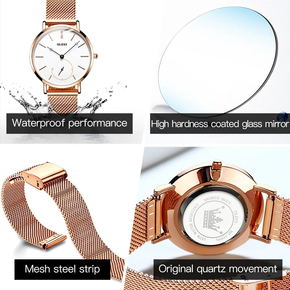 OLEVS New Watch For Women Luxury Casual Rose Gold Waterproof Quartz Ladies Wristwatch Mesh Belt Fashion Date Clock Reloj Mujer