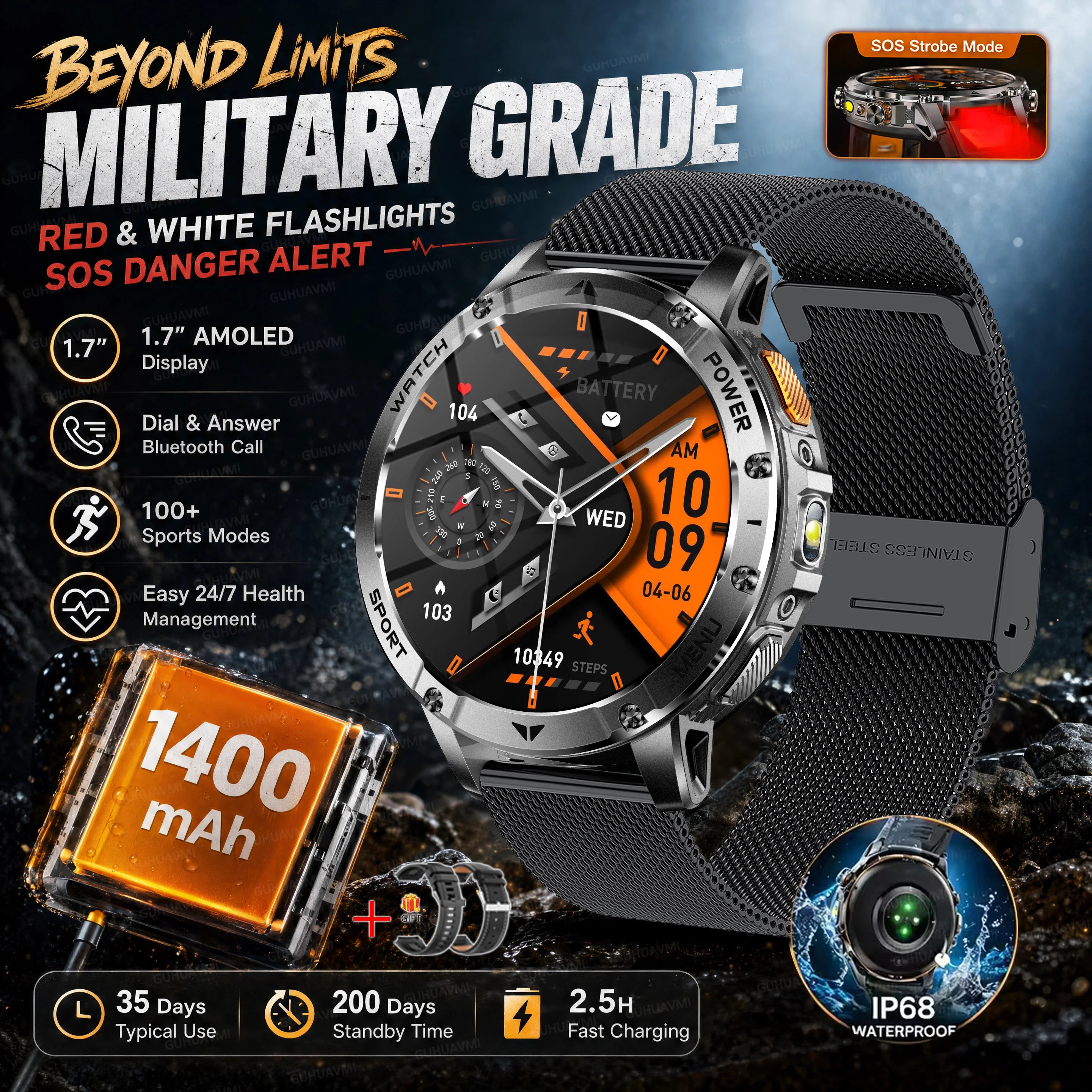 Military Flashlight Smartwatch