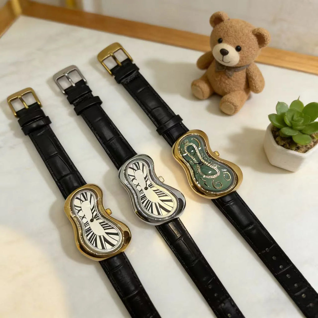 Original Y2K Men's Watch Irregular Creative Crash Melting Twist Watch For Men Genuine Leather Advanced Creative Design 여성용 손목시계