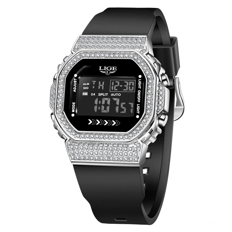 LIGE Fashion Diamond Mens Watch Casual Sports Digital Watches Men Waterproof Chronograph Date LED Wristwatch Luxury Gifts Reloj