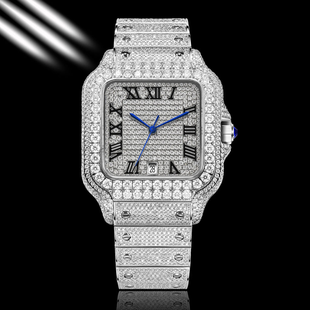 PINDU Design NEW Mozambique Diamond mechanical watch men 8215 movement sapphire stainless steel waterproof fully automatic watch