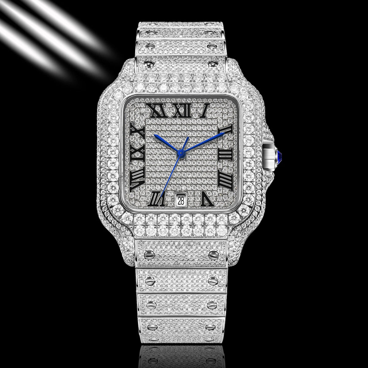 PINDU Design NEW Mozambique Diamond mechanical watch men 8215 movement sapphire stainless steel waterproof fully automatic watch